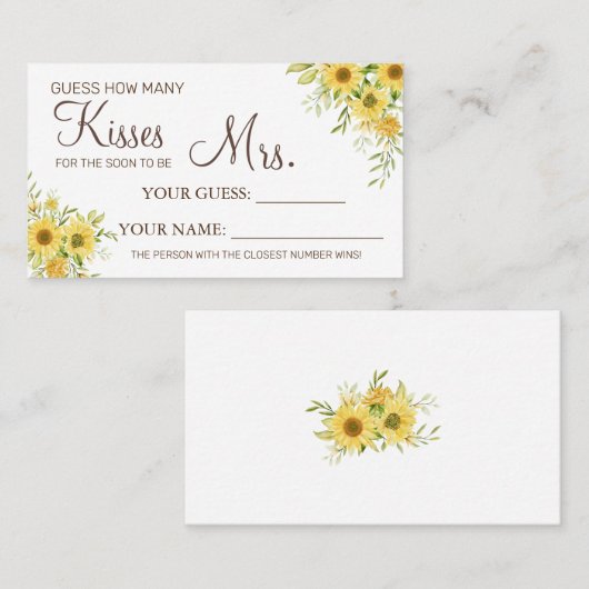 何人のキスがミセス・シャワーカードゲーム プレイスカード (正面/裏面)