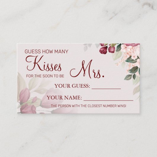 何人のキスがミセス・シャワーカードゲーム プレイスカード (正面)