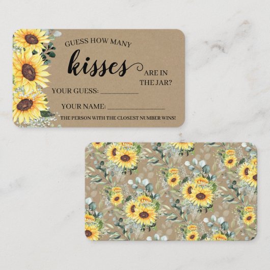 何人のキスブライダルシャワーひまわり花ゲームカード プレイスカード (正面/裏面)