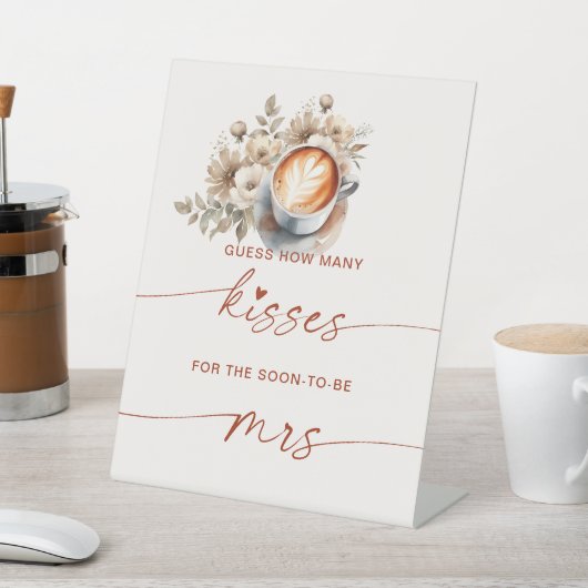 何人のキスブライダルシャワーコーヒーゲームのサイン 台座サイン (インサイチュ)
