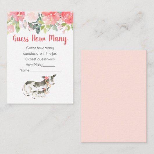 何人のフローラ牛の赤ちゃんシャワーゲームを推測 エンクロージャーカード (正面/裏面)