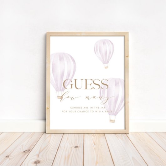 何人の赤ちゃんシャワーゲームのサインピンクのシャワーを推測 ポスター