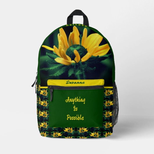 何信じでもフローラあり感動的 プリントバックパック (正面)