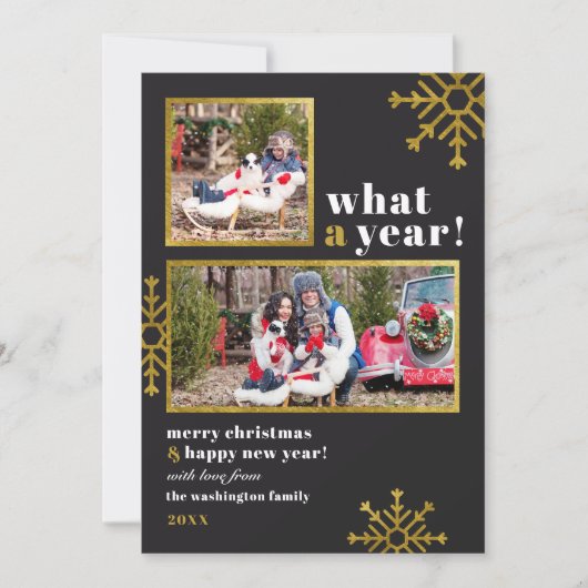 何年！ |クリスマス写真（黒と金箔） シーズンカード (正面)