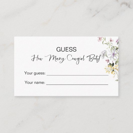 何本の女性のカーボーイブーツ!ワイルドフラワーブライダルシャワー エンクロージャーカード (正面)