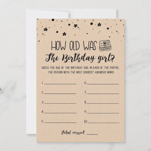 何歳だった誕生日ガールゲーム誕生日パーティーカード 招待状 (正面)