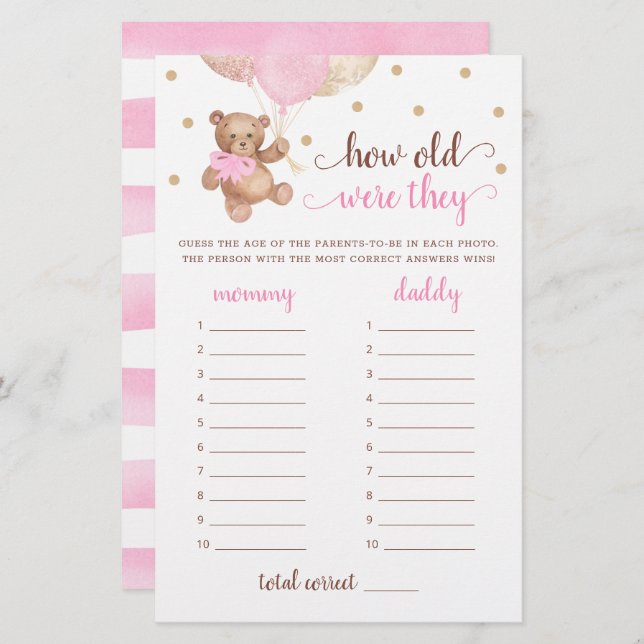 何歳の彼らは赤ちゃんシャワーテディベアをゲーム (正面/裏面)