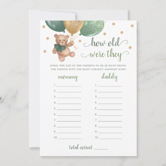 何歳の彼らは赤ちゃんシャワーTeddyクマのカードをゲーム 招待状 (正面)