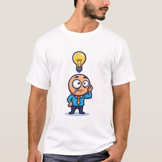 何言ってるかわからない男のイラストと電球のアイデア Tシャツ (正面)