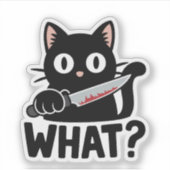何?黒猫にナイフ 楽しいビニールステッカー シール (正面)