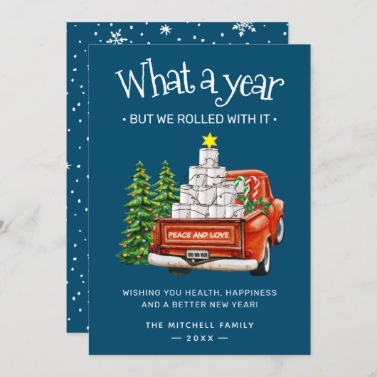 何A年トイレ紙赤クリスマストラック シーズンカード (正面/裏面)