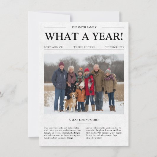 何A年新聞の家族ペットフォトクリスマス シーズンカード (正面)