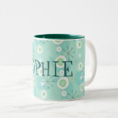 余りにかわいく青か緑のレトロパターンマグ ツートーンマグカップ (正面右)