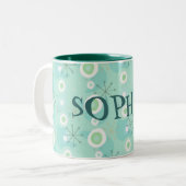 余りにかわいく青か緑のレトロパターンマグ ツートーンマグカップ (正面左)