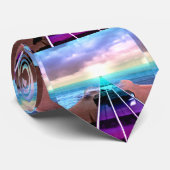 余りに海の日没のベースギターの首音楽タイ ネクタイ (ロール)