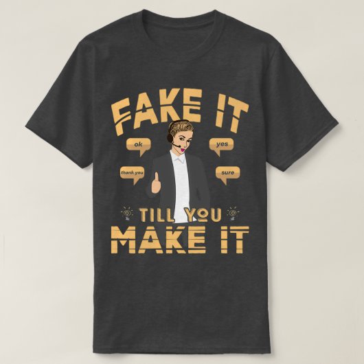 作るまでごまかす会社員おもしろい引用文 Tシャツ (デザイン正面)