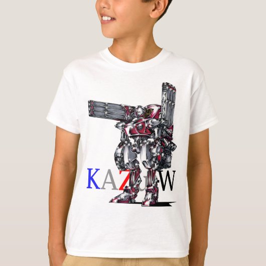 作品番号00010 「高出力荷粒子砲3連装2基装備の砲兵機」 Tシャツ (正面)