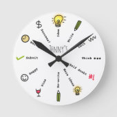 作家おもしろいは新進の作家のためのクロックをブロックする ラウンド壁時計 (正面)