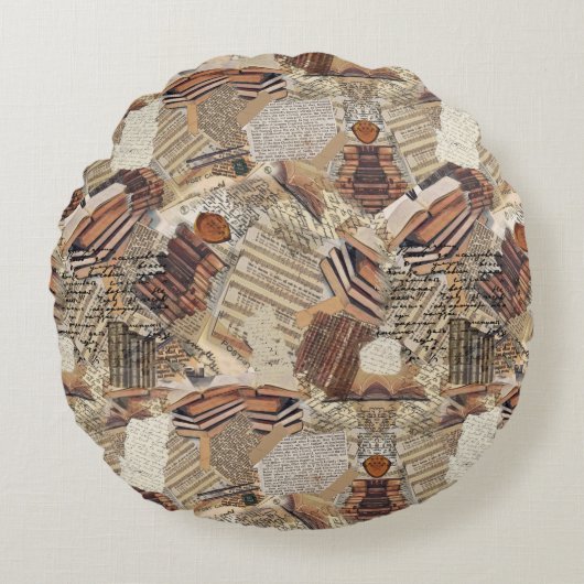 作家と本の愛好家 ラウンドクッション (正面)