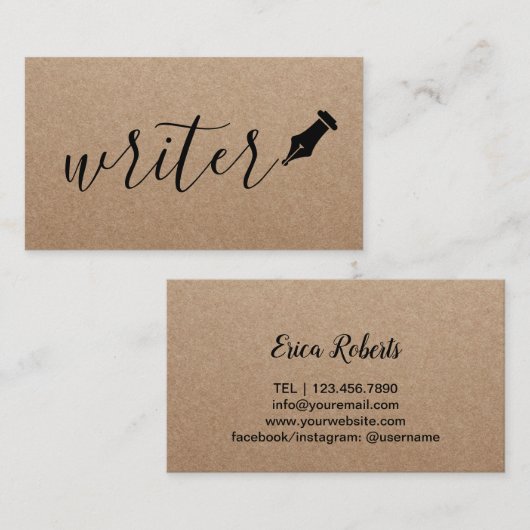 作家のエレガントな手書きの原稿素朴なクラフト 名刺 (正面/裏面)