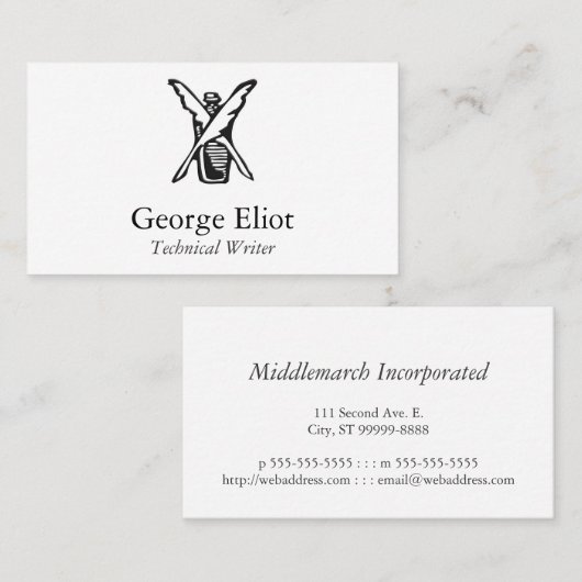 作家のカードインクおよびクイル 名刺 (正面/裏面)