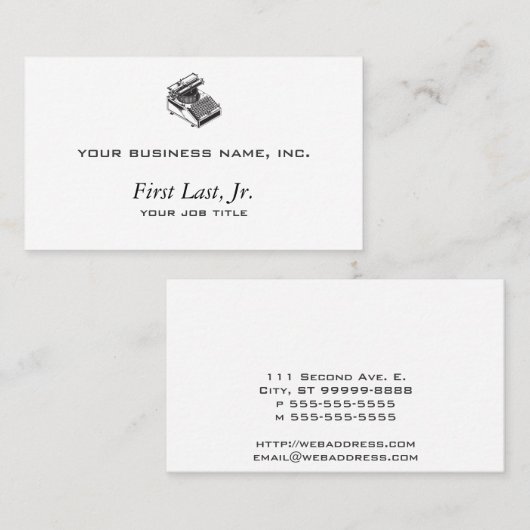 作家のタイプの執筆機械-タイプライター 名刺 (正面/裏面)