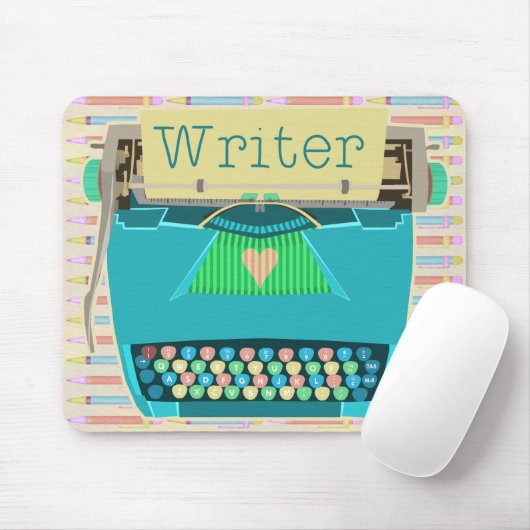 作家のタイプライターのかわいいレトロのモダンな水の青 マウスパッド (マウス)