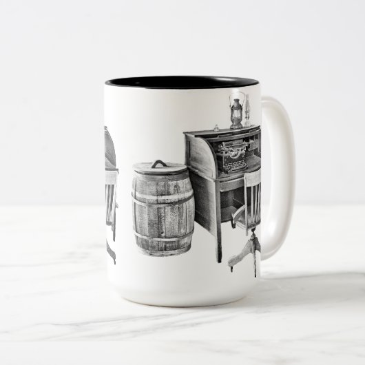 作家のパーチ – ライターズデスク – アンティークタイプライト ツートーンマグカップ (正面右)