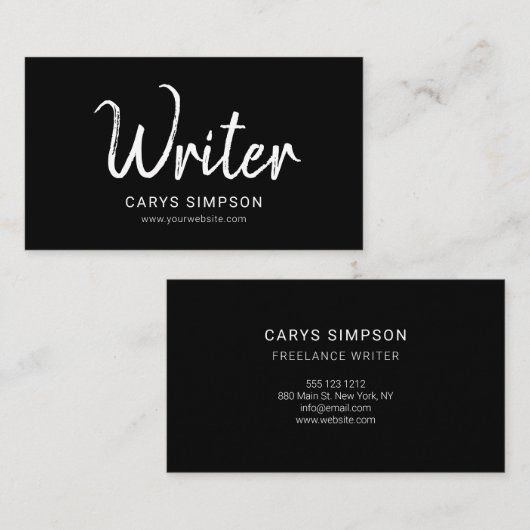 作家のブラシの手書きのフォントのシンプルの黒 名刺 (正面/裏面)