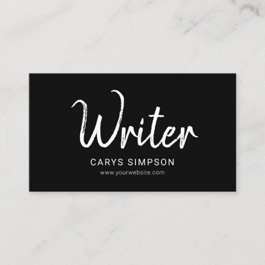 作家のブラシの手書きのフォントのシンプルの黒 名刺 (正面)