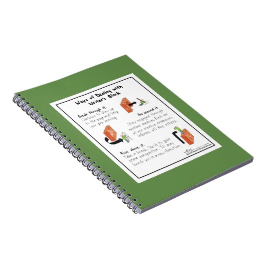 作家のブロックの緑のノートを取扱う方法 ノートブック (右側)