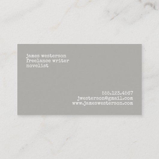 作家のモノグラムのシンプルで素朴な木製のヴィンテージ 名刺 (裏面)