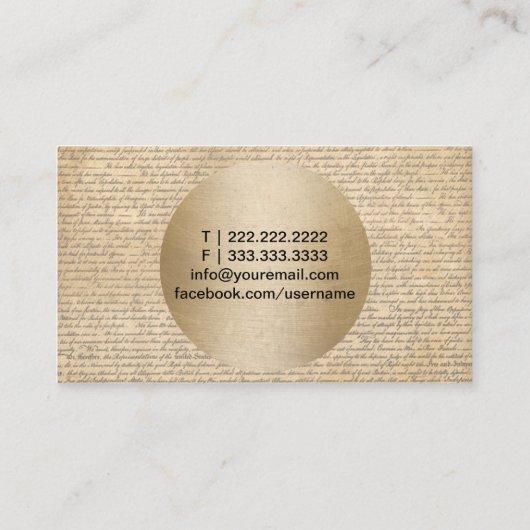 作家のヴィンテージの金ゴールドの円及び古い原稿 名刺 (裏面)