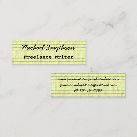 作家の作家が黄色い線のついた紙 スキニー名刺 (正面/裏面)