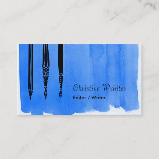 作家の作家の万年筆のクイル編集者の青 名刺 (正面)