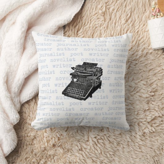 作家の創作者の青いヴィンテージのタイプライターの枕 クッション (ブランケット)