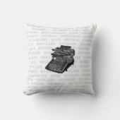 作家の創作者の青いヴィンテージのタイプライターの枕 クッション (正面)