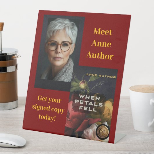 作家イベントテーブルの看板と写真 台座サイン (インサイチュ)