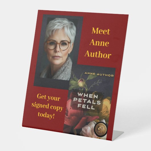 作家イベントテーブルの看板と写真 台座サイン (正面)