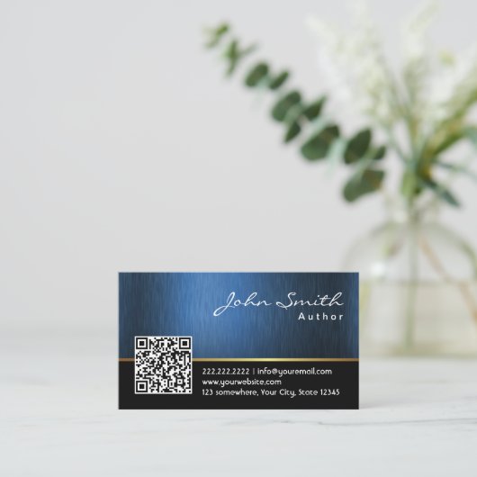 作家エディ王室のタの青QRコード 名刺 (スタンド正面)