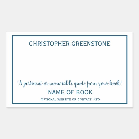 作家シグネチャーブルー蔵書票 長方形シール (正面)