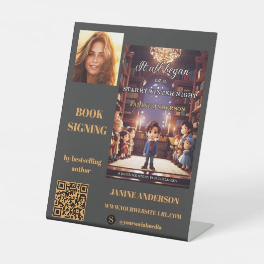 作家ブックの署名写真QRコード 台座サイン (正面)