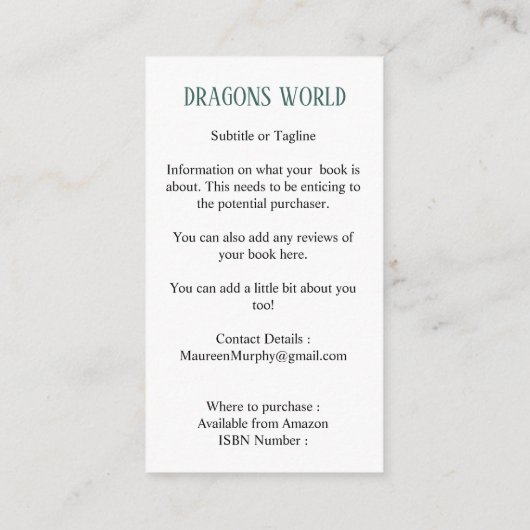 作家ブックカバーのプロモーションブックマーク エンクロージャーカード (裏面)