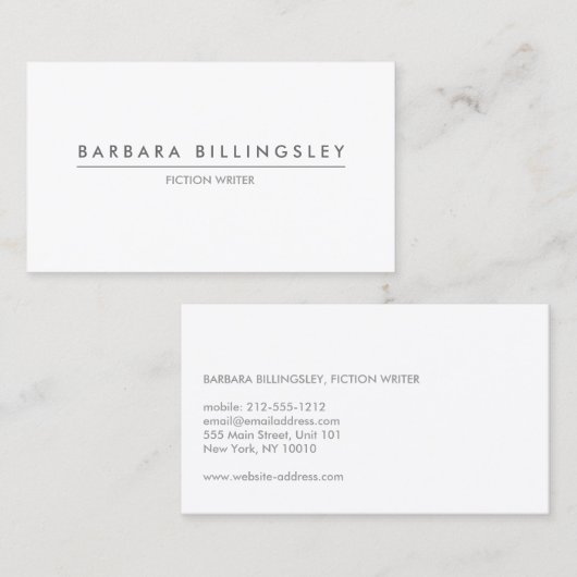 作家モダン・ライター向けホワイトビジネスカード 名刺 (正面/裏面)