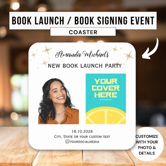 作家ライターブックの起動パーティーへようこそ スクエアペーパーコースター