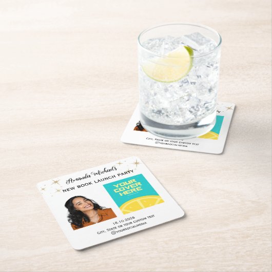 作家ライターブックの起動パーティーへようこそ スクエアペーパーコースター (インサイチュ)