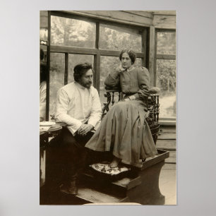 作家レオニド・アンドレエフは妻と共に ポスター