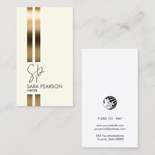 作家作家小説家モノグラムフェイク金ゴールド 名刺 (正面/裏面)