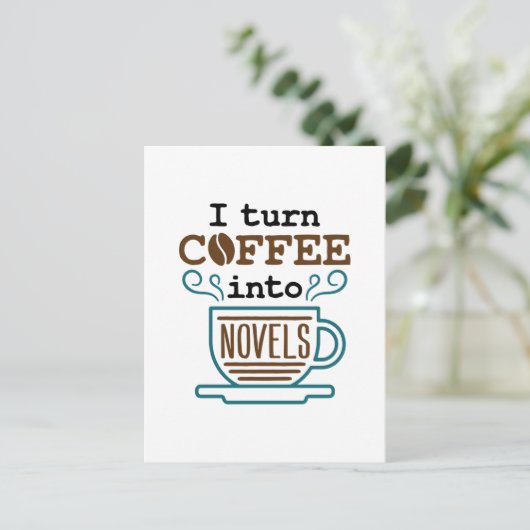 作家作家、小説家Iがコーヒーを小説に変える ポストカード (スタンド正面)