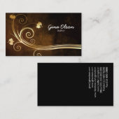 作家文学芸術エレガント金ゴールドフローラ渦 名刺 (正面/裏面)